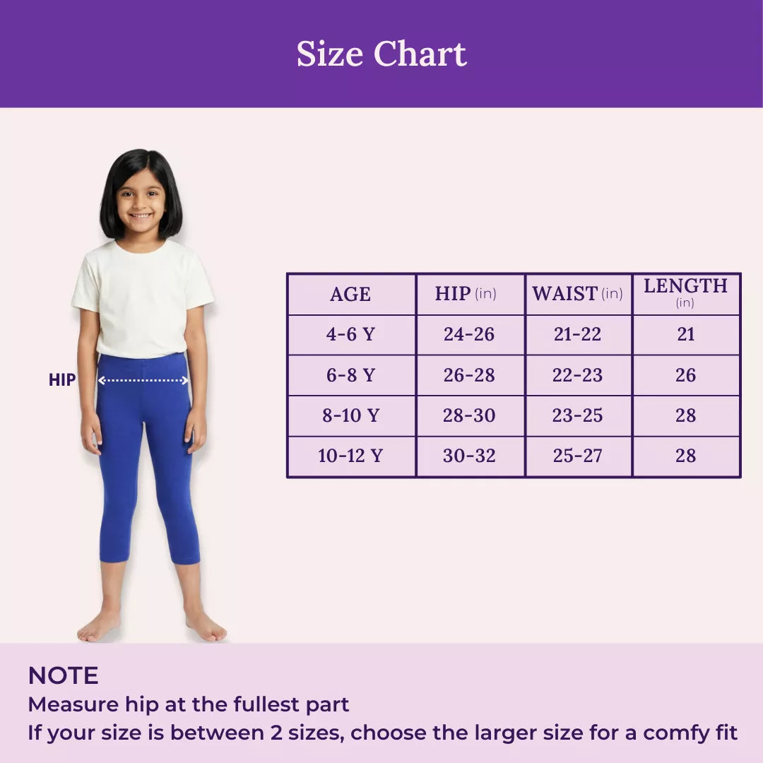 Size Chart For Girl Cropped Leggings Royal Blue