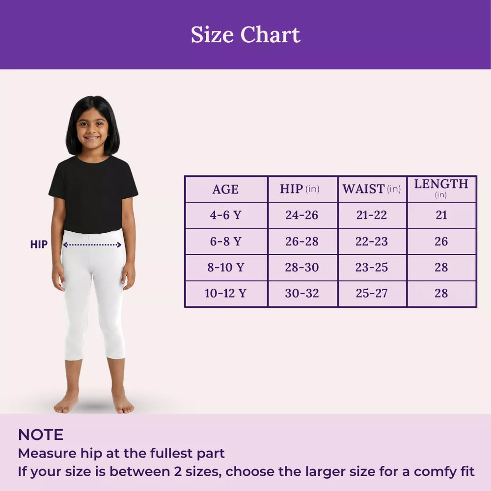 Size Chart For Girl Cropped Leggings White