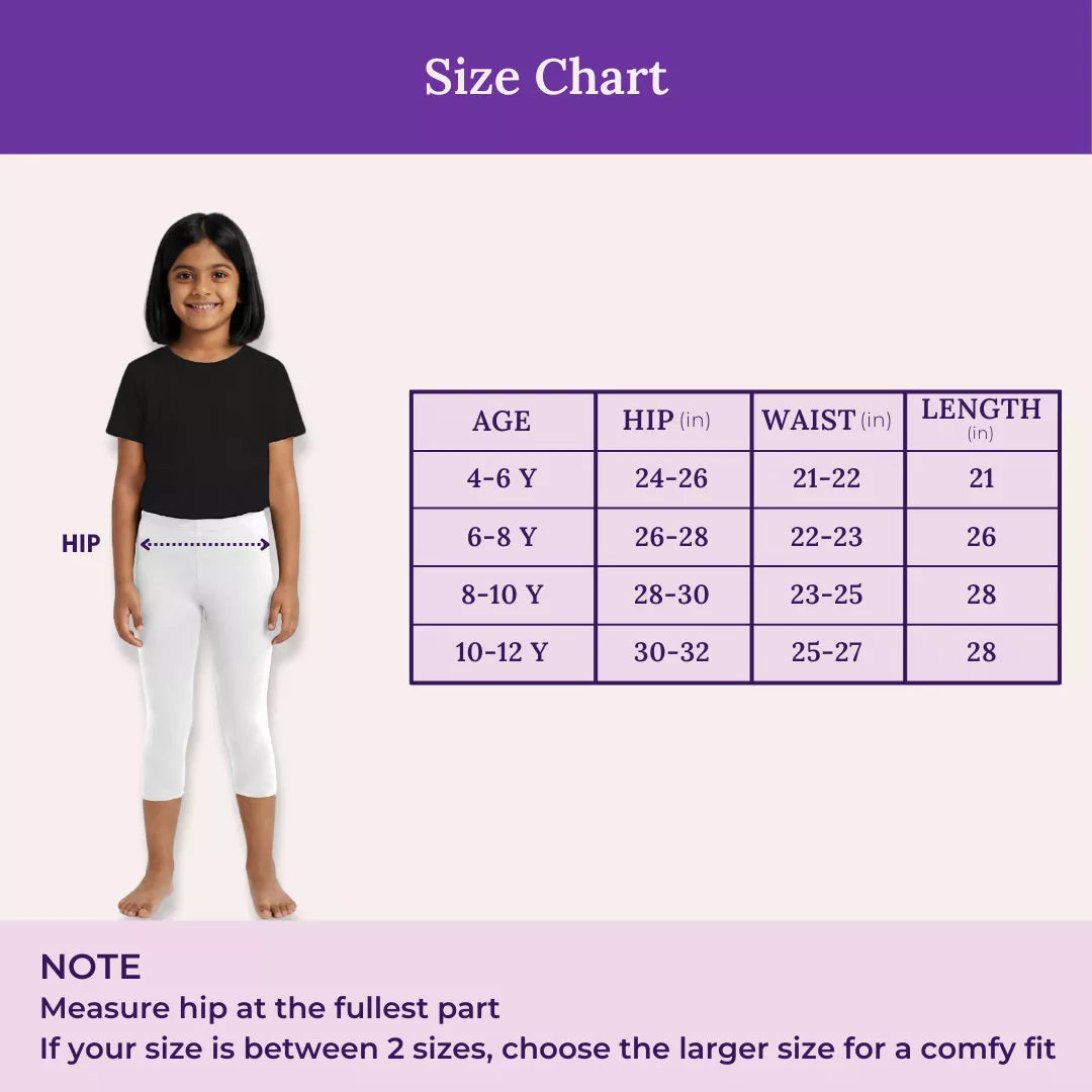 Size Chart For Girl Cropped Leggings White