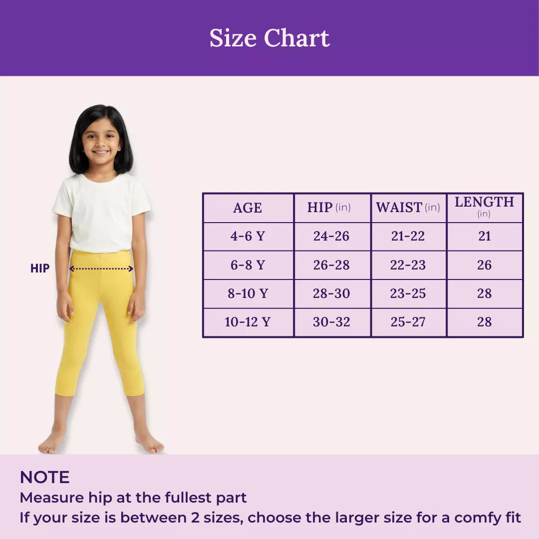 Size Chart For Girl Cropped Leggings Yellow