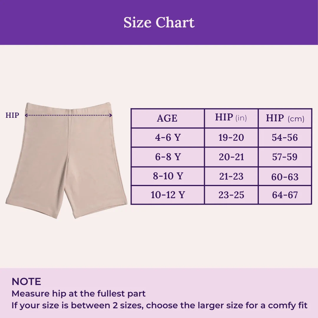 Size Chart For Girl's Undershorts