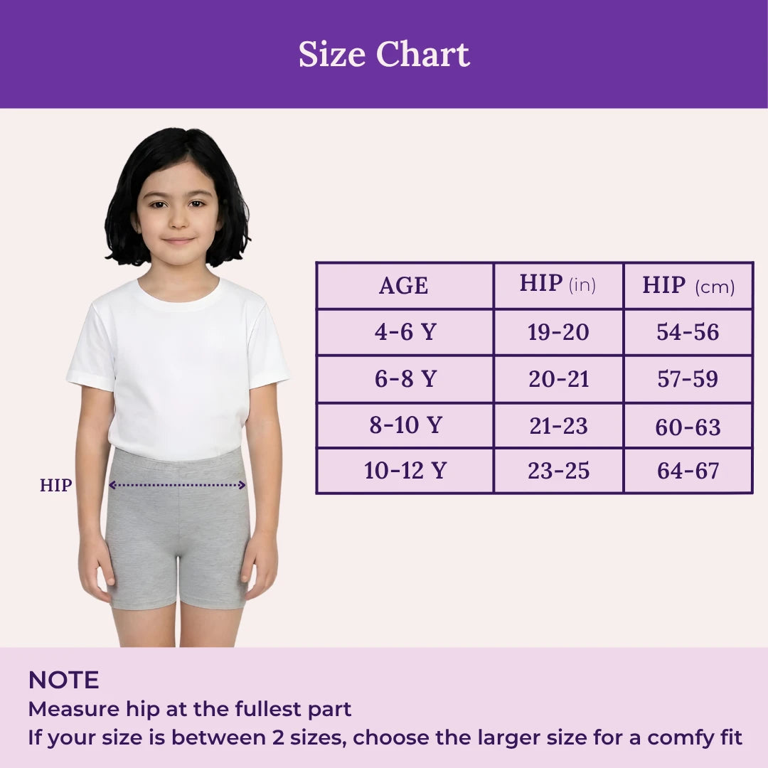 Size chart for children's  underwear -color- Grey
