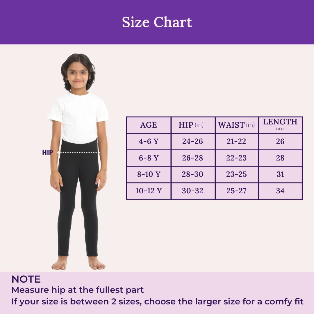 Size Chart For Girls Cotton Leggings Black