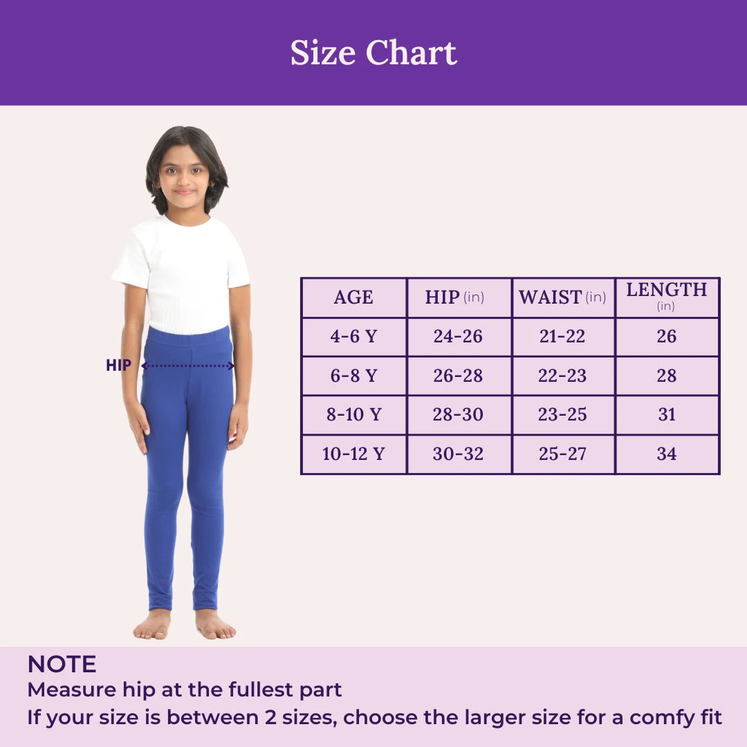 Size Chart For Girls Cotton Leggings Blue