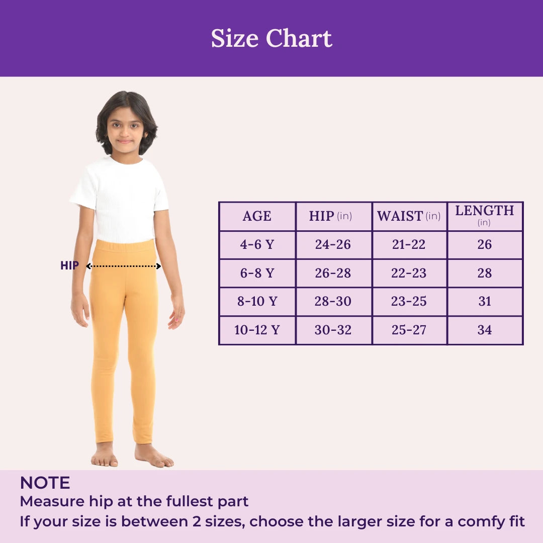 Size Chart For Girls Cotton Leggings Caramel