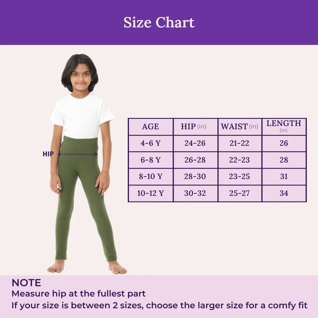 Size Chart For Girls Cotton Leggings Green
