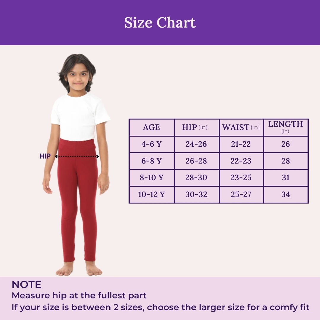 Size Chart For Girls Cotton Leggings Maroon