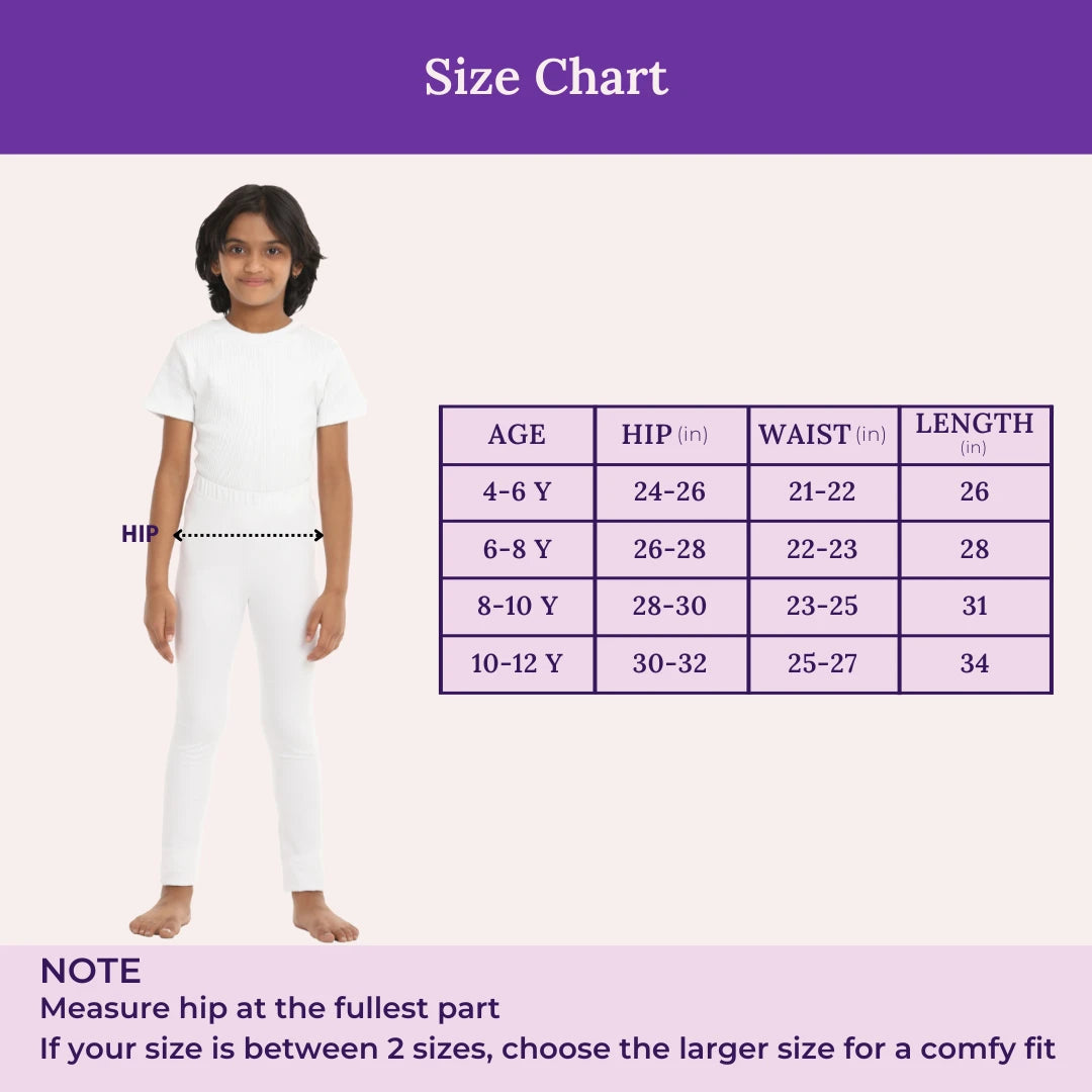 Size Chart For Girls Cotton Leggings White