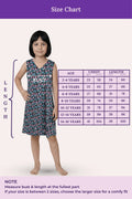 A size chart for a sleeveless girl's dress, showing a size measurements.