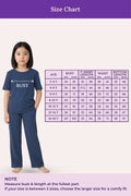 Girl wearing a airforce navy outfit with a size chart