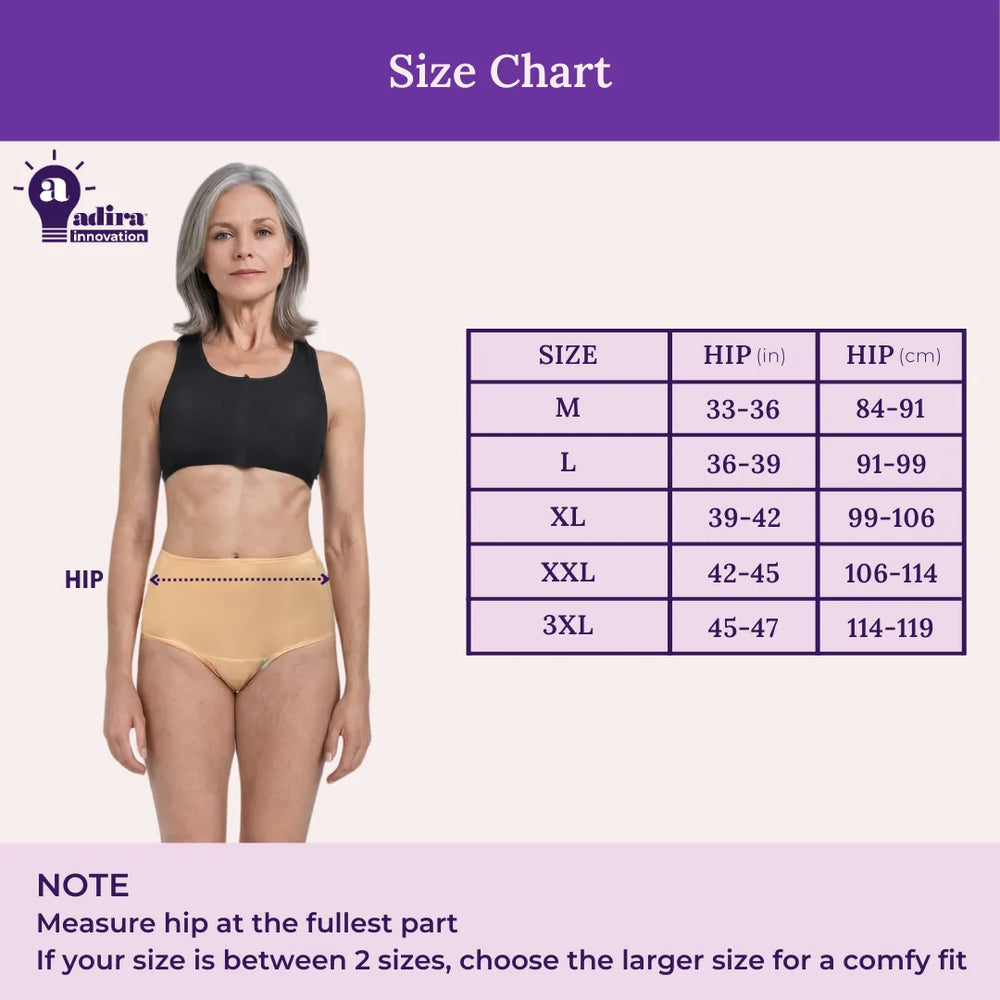Size Chart For High Waist Incontinence Panties