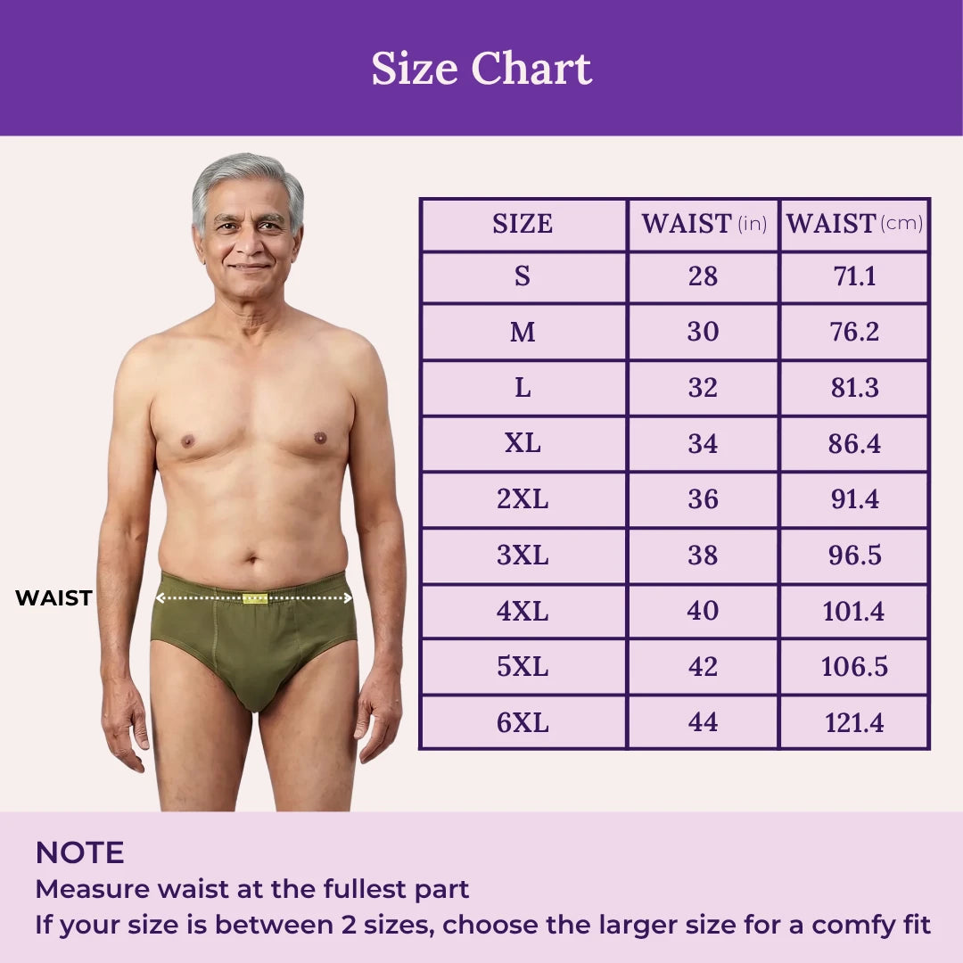 Size Chart For Incontinence Men Briefs Green Color