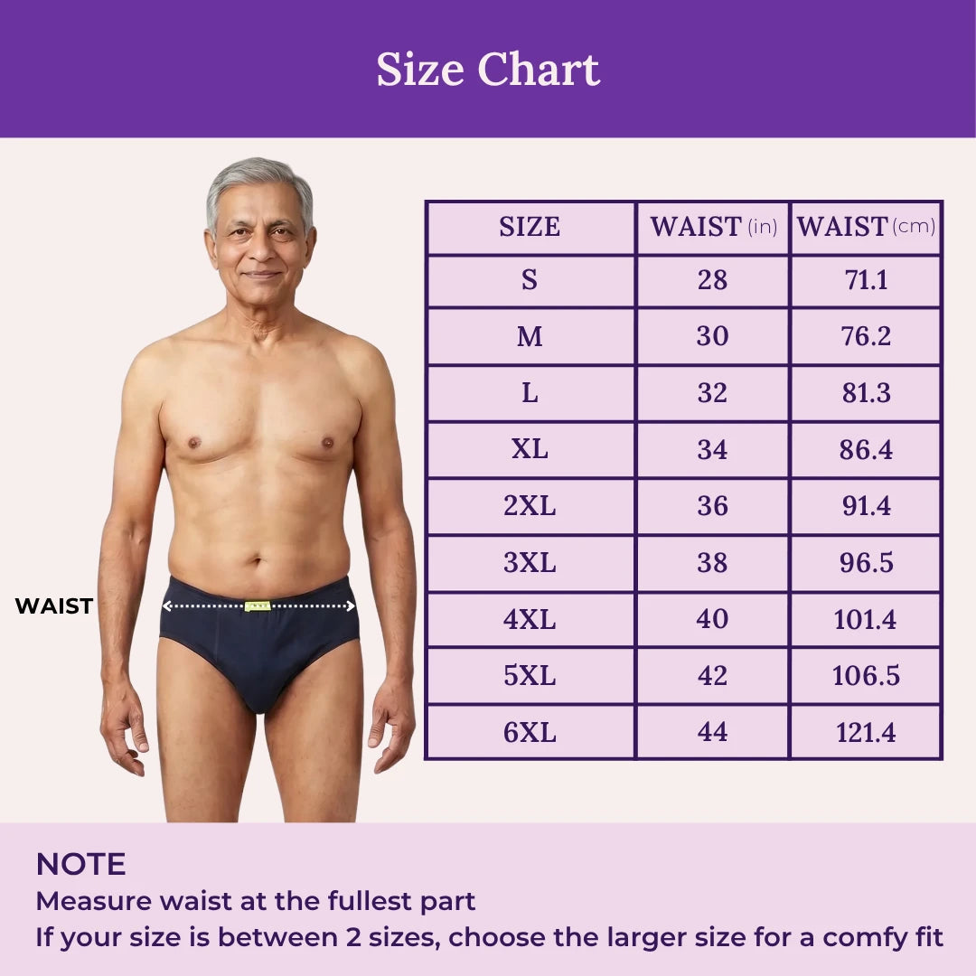 Size Chart For Incontinence Men Briefs Navy Blue Color