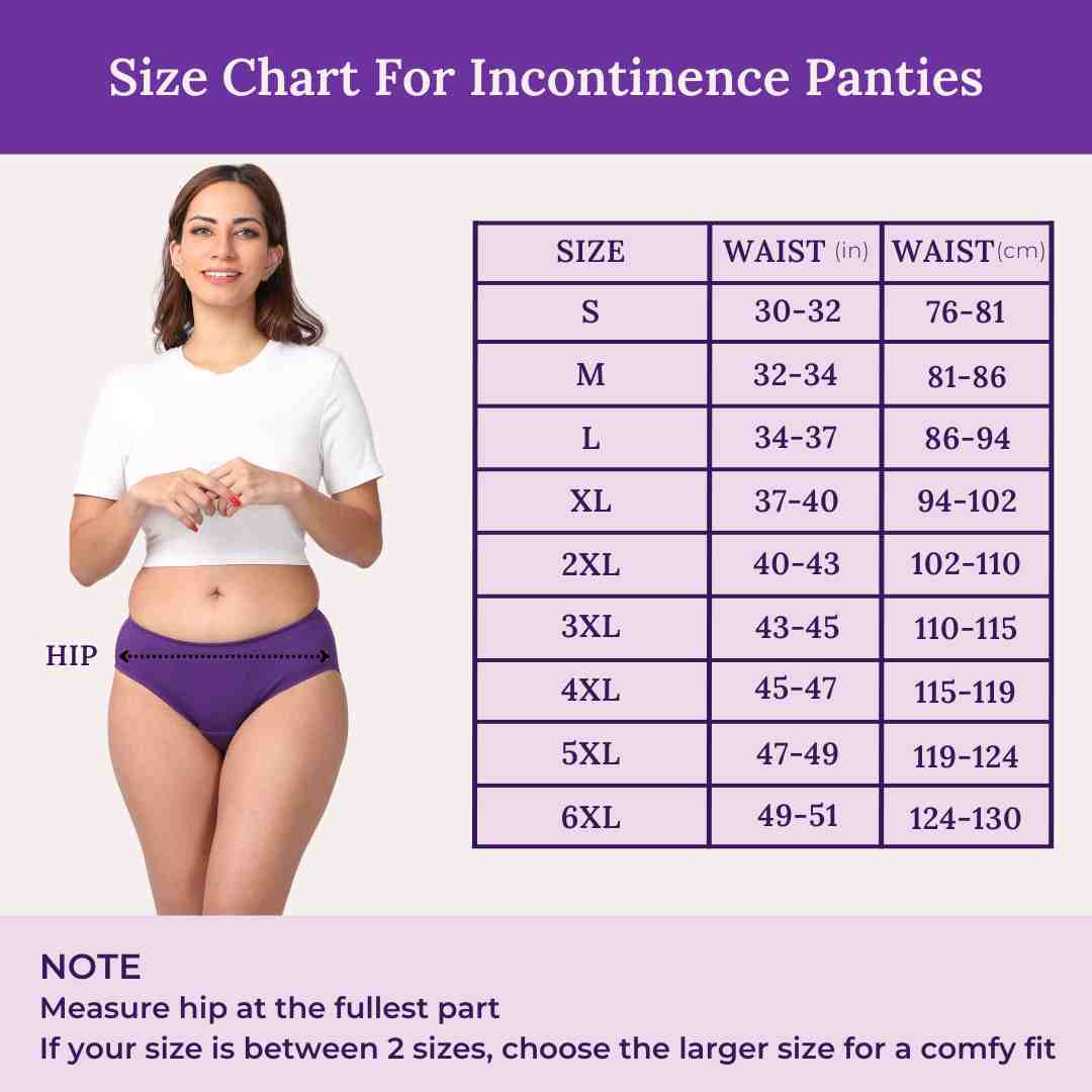 Size Chart For Incontinence Panties - Pristine Life