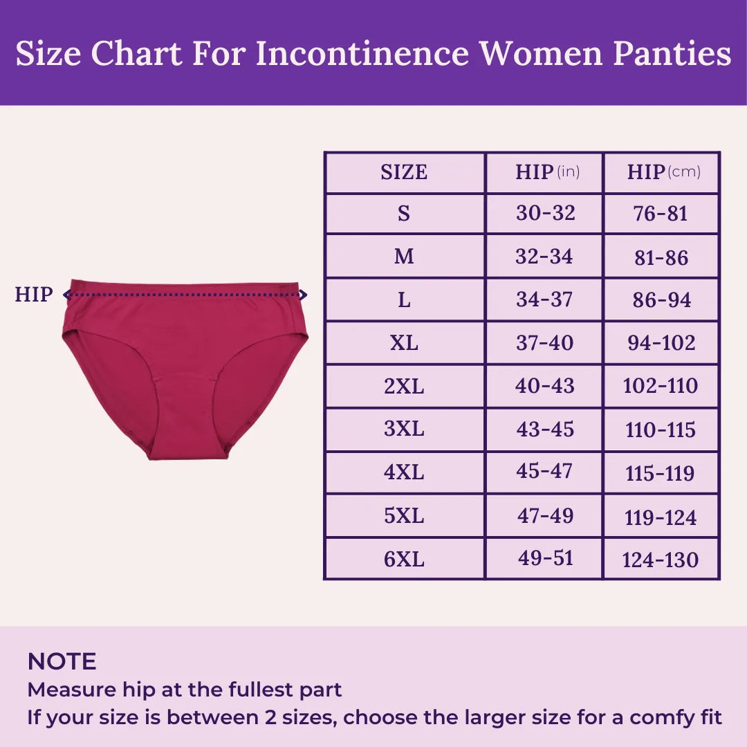 Size Chart For Incontinence Women Panties 