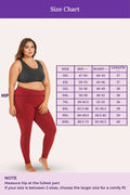 Size chart for leggings with a model and measurement guide.