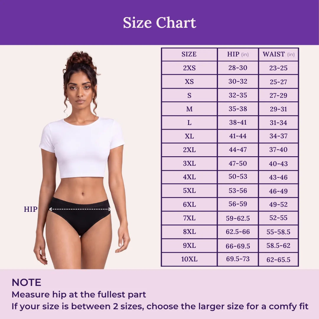 Size Chart For Lycra Incontinence Bikini-Black