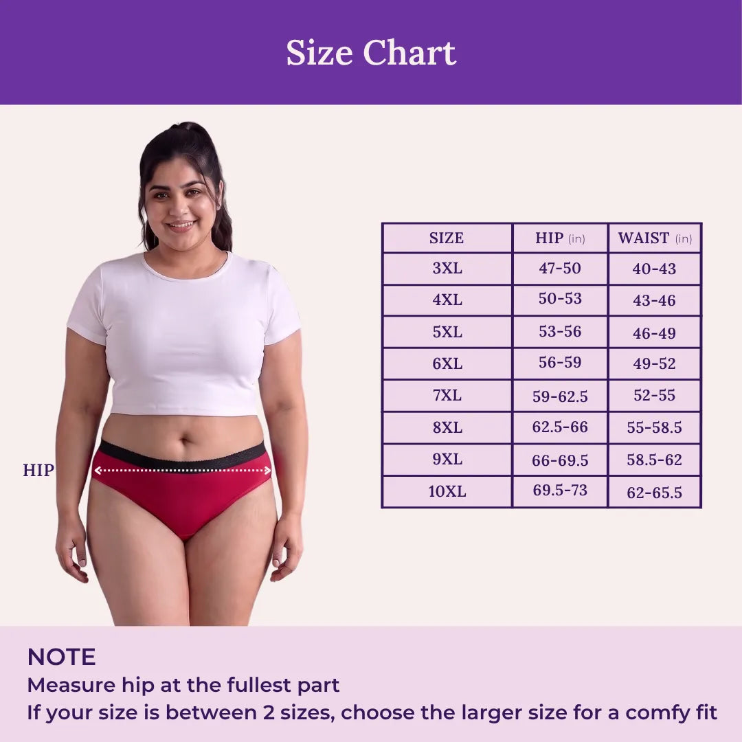 Size Chart For Lycra Incontinence Bikini-Curvy Dark Pink