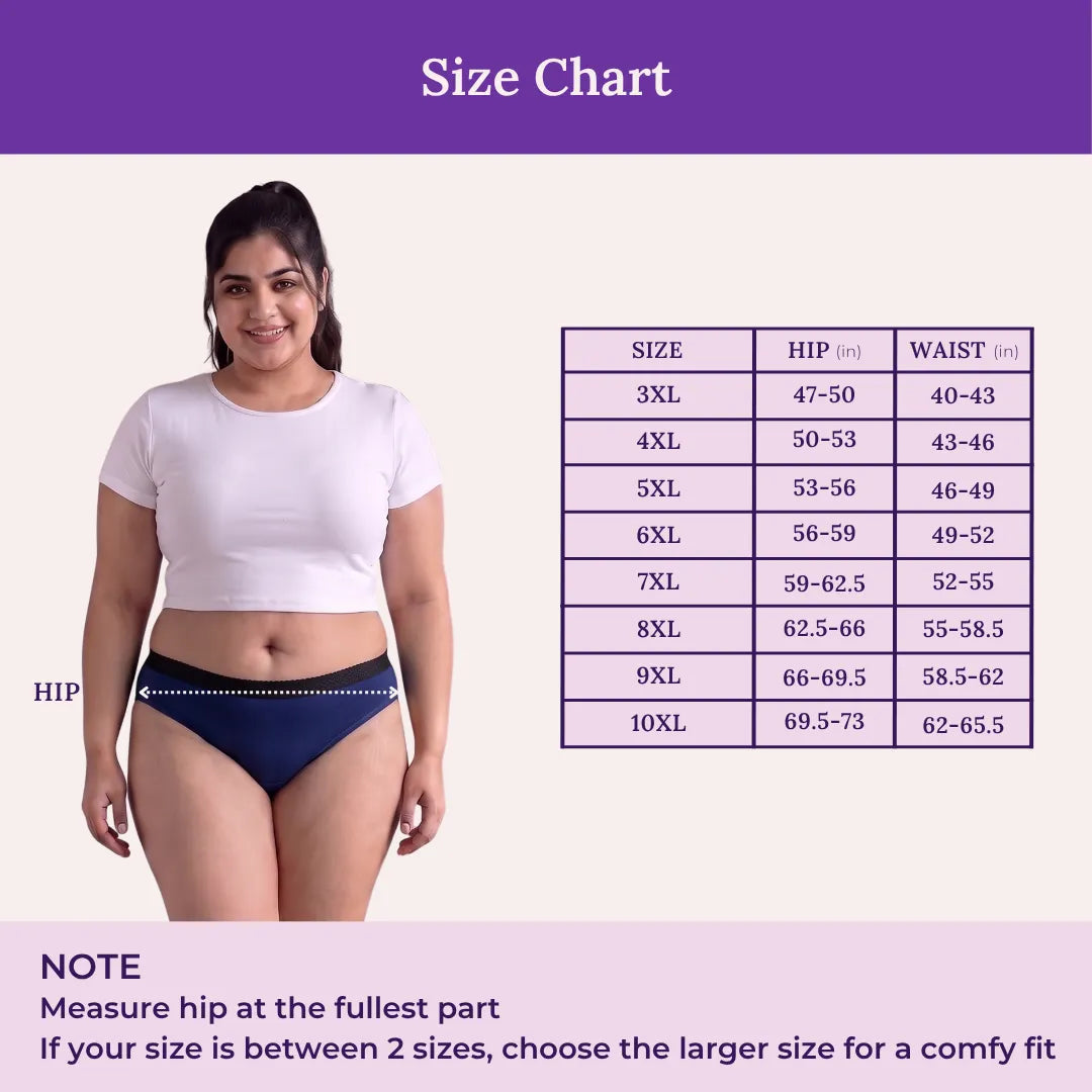 Size Chart For Lycra Incontinence Bikini-Curvy Royal Blue