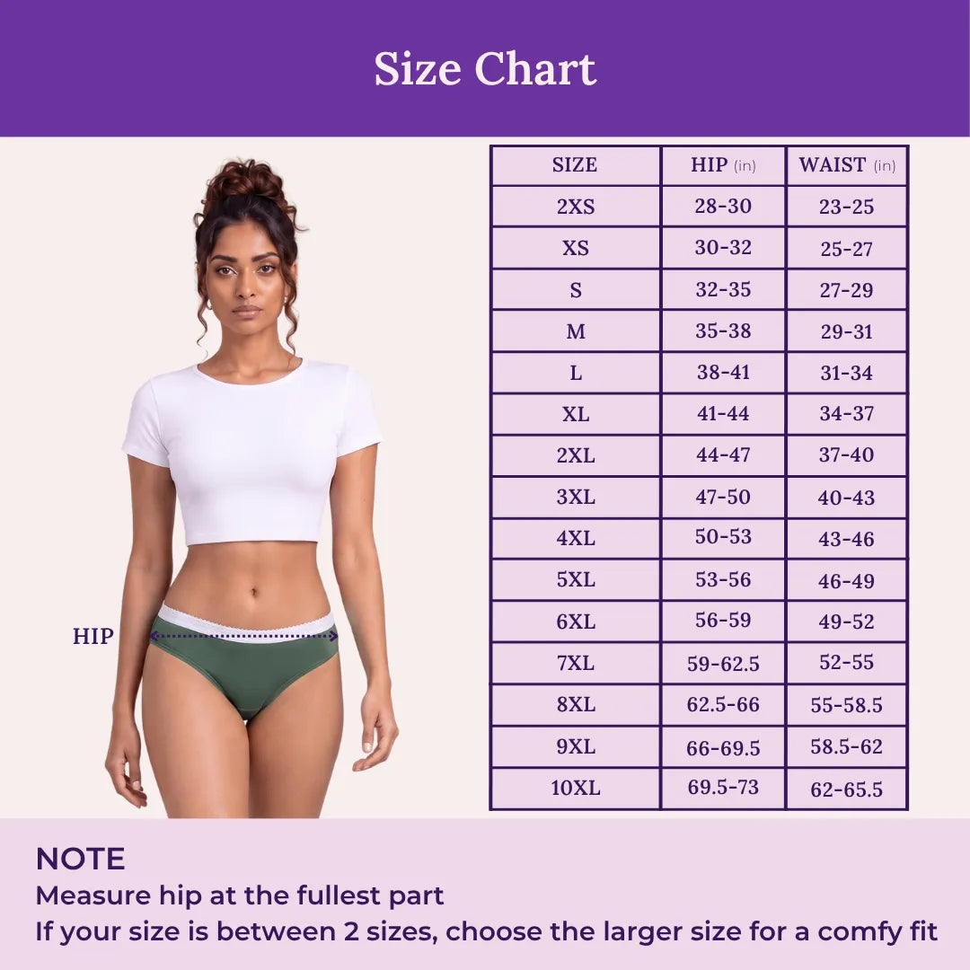Size Chart For Lycra Incontinence Bikini-Sea Green