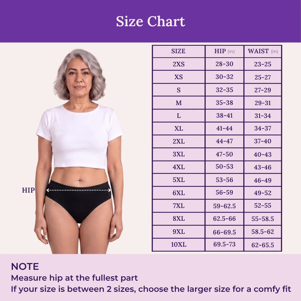 Size Chart For Lycra Incontinence Bikini-Senior Black