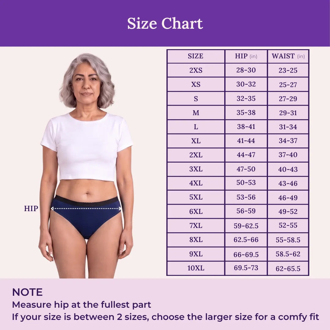 Size Chart For Lycra Incontinence Bikini-Senior Royal Blue