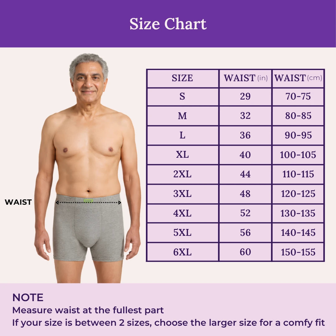 Size Chart For Men Incontinence Trunks Grey