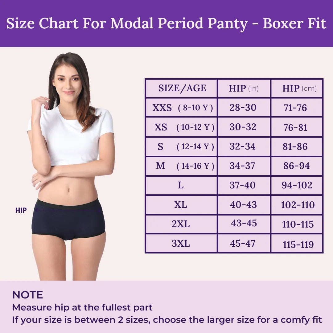 Size Chart For Modal Period Panty - Boxer Fit