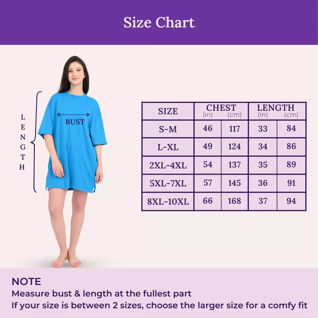 Size Chart For Oversize T-shirt Bright Blue