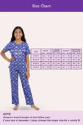 Size chart for teen pajama set with a model wearing the pajamas 