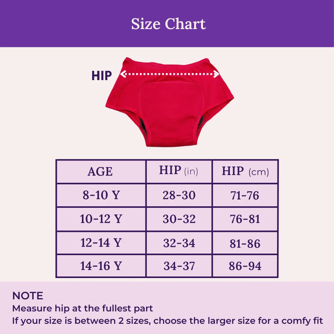 Size Chart For Period Panty - Boxer Fit