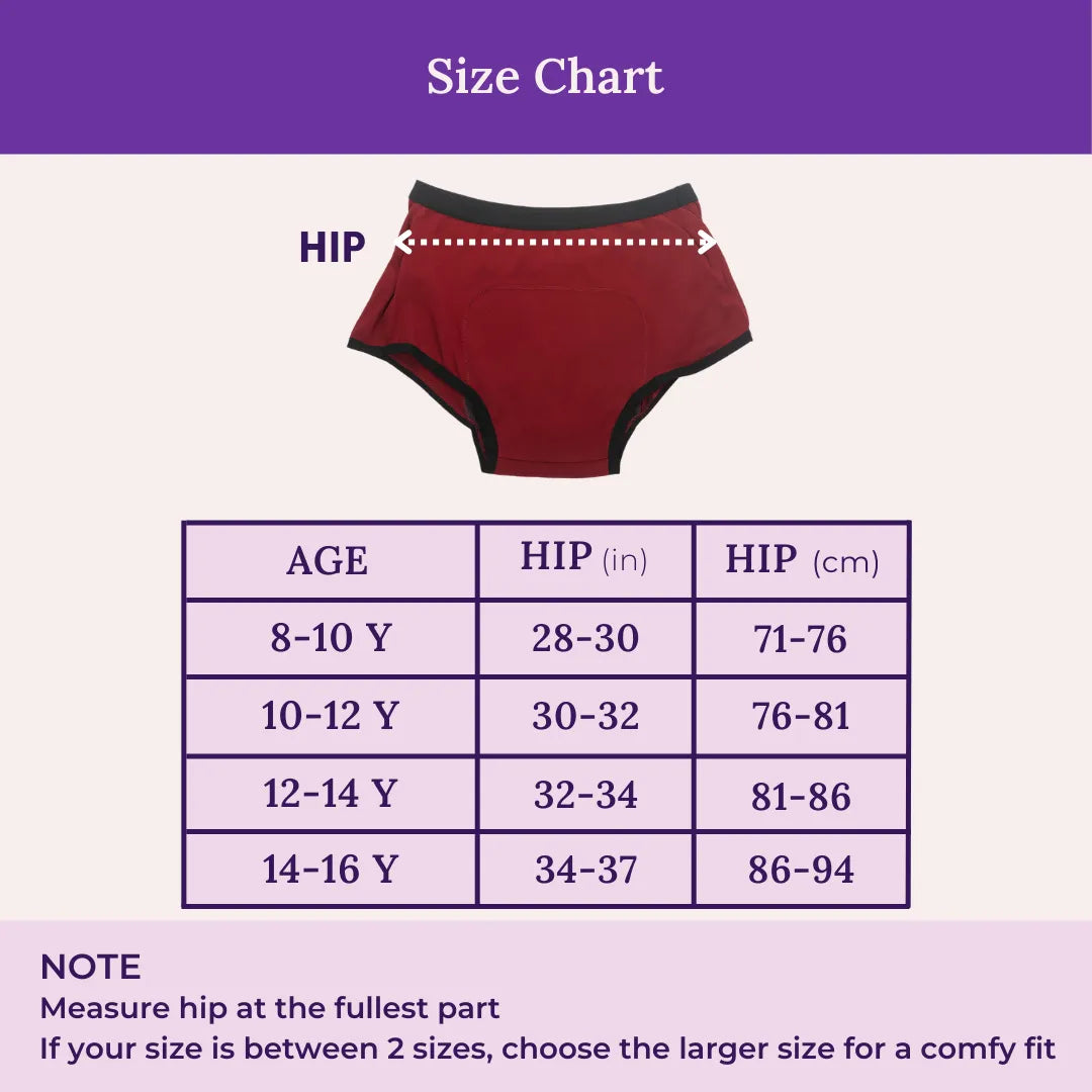 Size Chart For Period Panty - Boxer Fit