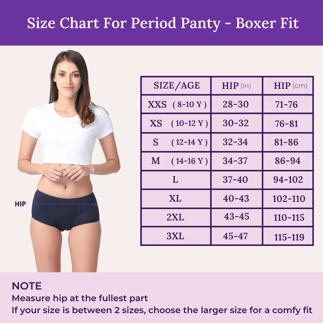 Size Chart For Period Panty - Boxer Fit