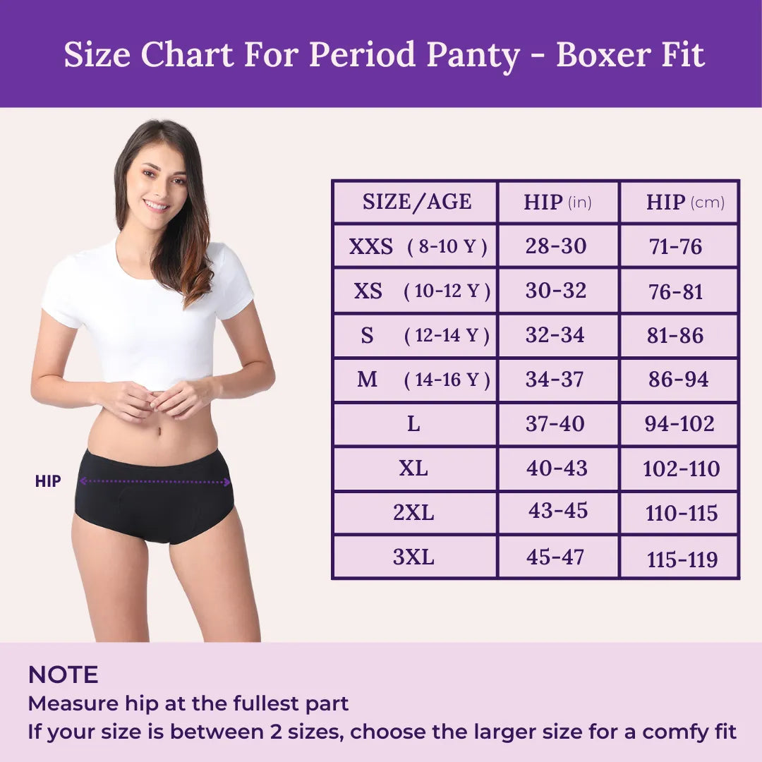 Size Chart For Period Panty - Boxer Fit