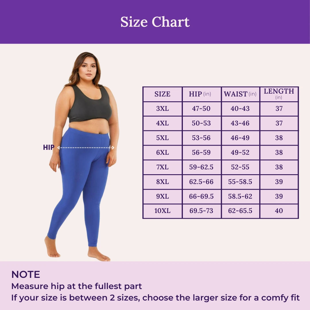 Size Chart For Plus Size Cotton Leggings Blue