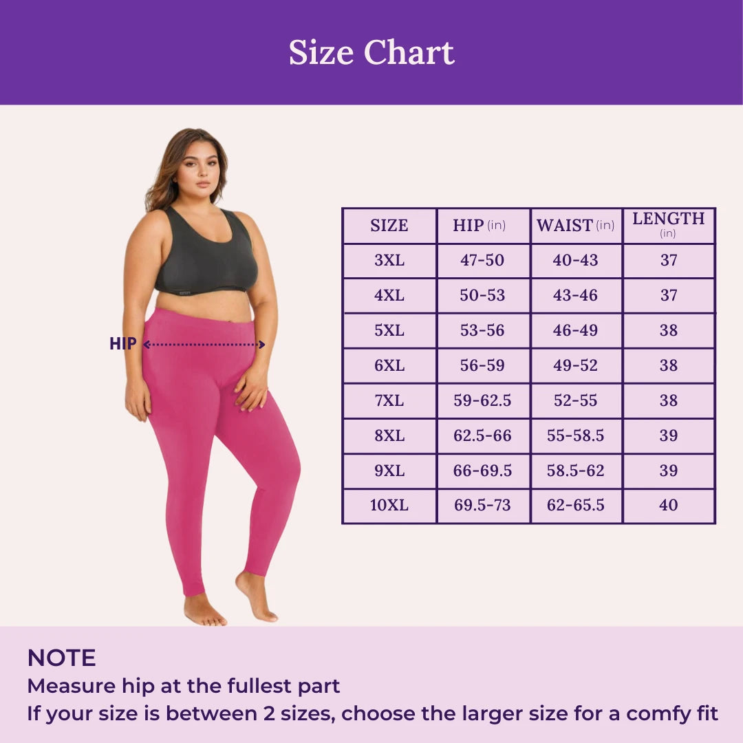 Size Chart For Plus Size Cotton Leggings Dark Pink