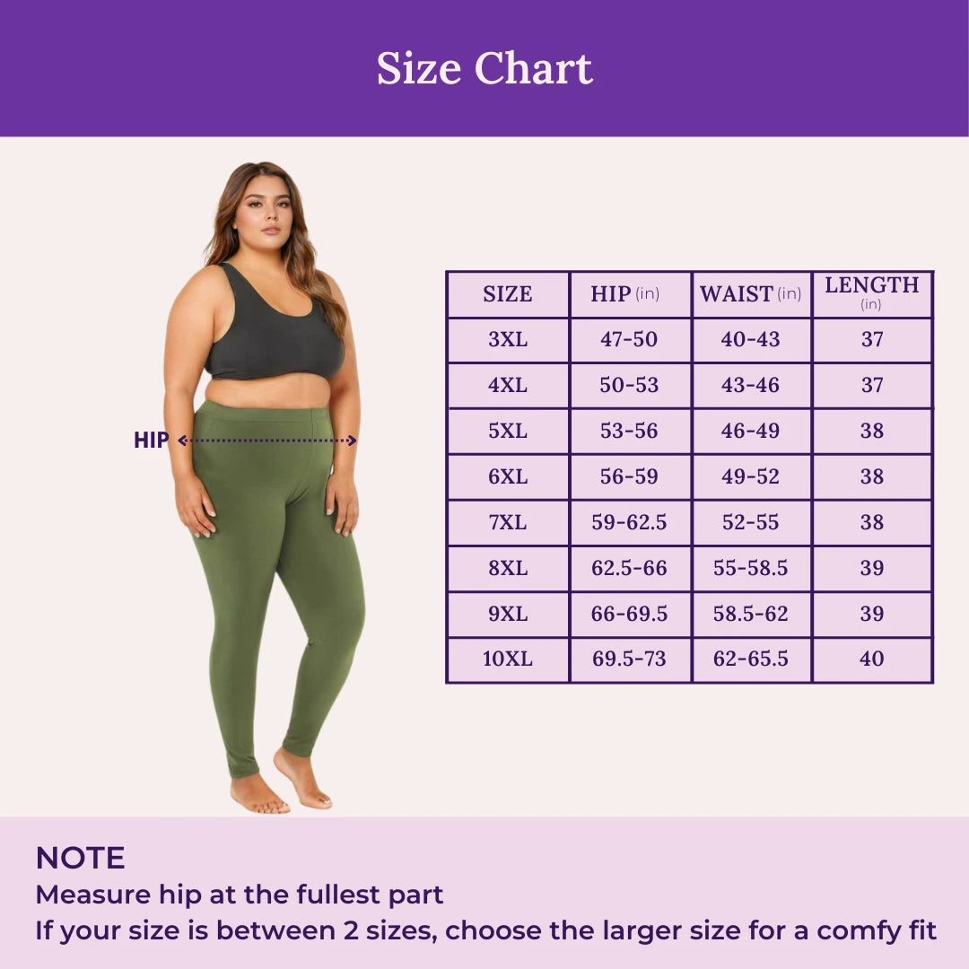 Size Chart For Plus Size Cotton Leggings Green