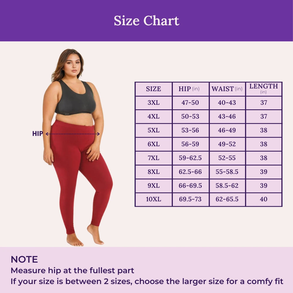 Size Chart For Plus Size Cotton Leggings Maroon