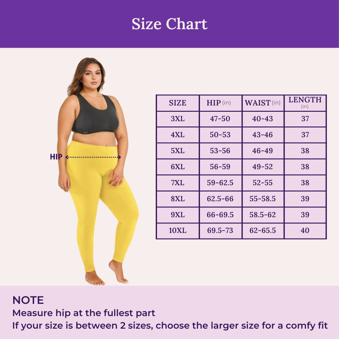Size Chart For Plus Size Cotton Leggings Yellow