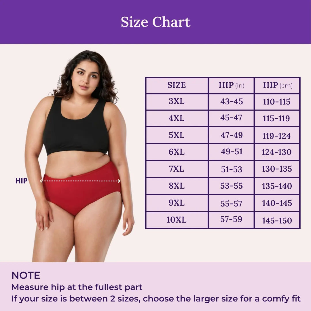Size Chart For Plus Size Cotton Panty- Hipster Fit
