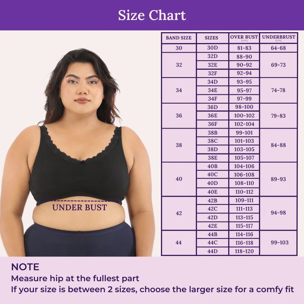 Size Chart For Plus Size Daily Bliss Bra-Steel Grey
