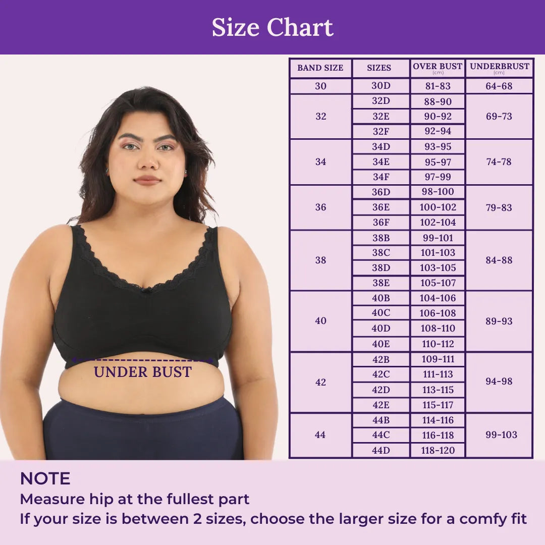 Size Chart For Plus Size Daily Bliss Bra-Steel Grey