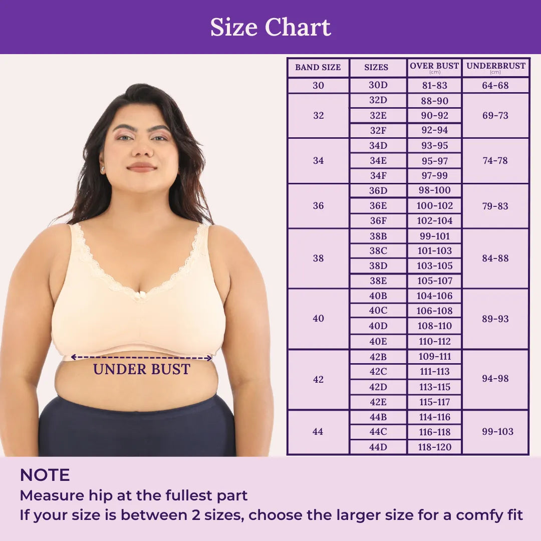 Size Chart For Plus Size Daily Bliss Bra-Steel Grey