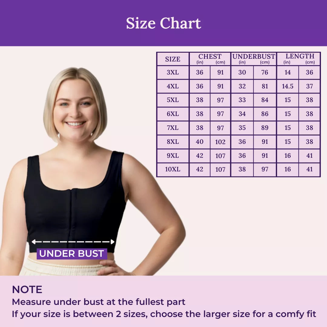Size Chart For Plus Size Front Open Bras-Black