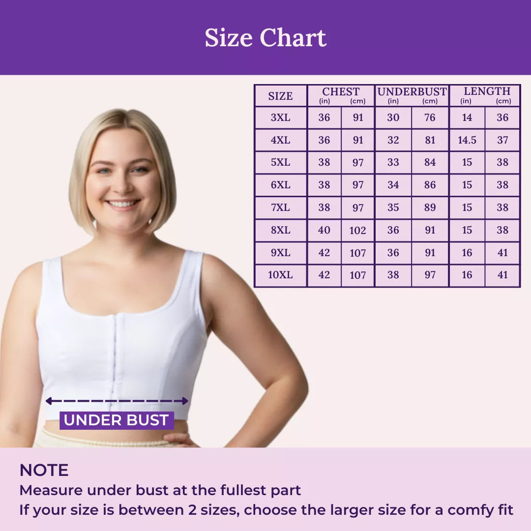 Size Chart For Plus Size Front Open Bras-White