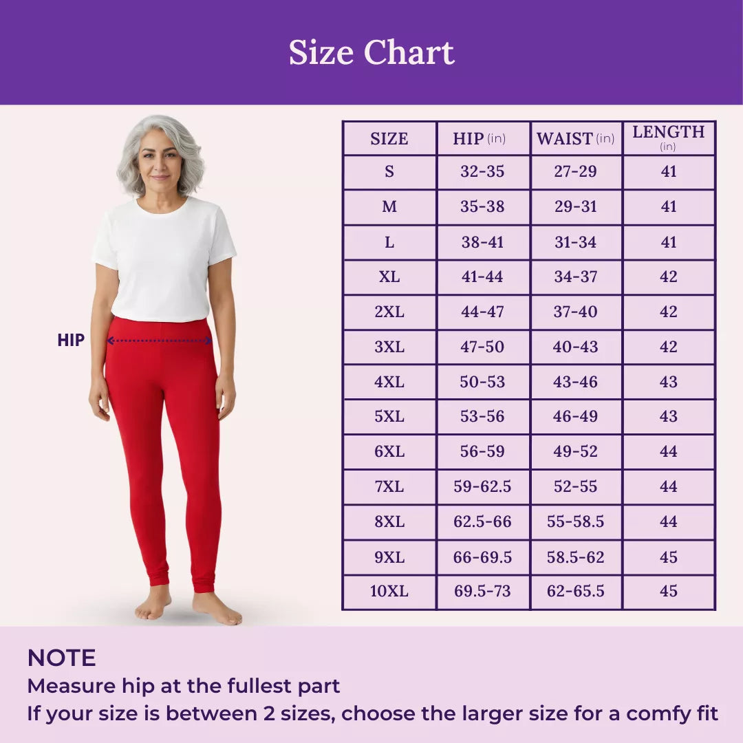 Size Chart For Senior Churidar Leggings Red