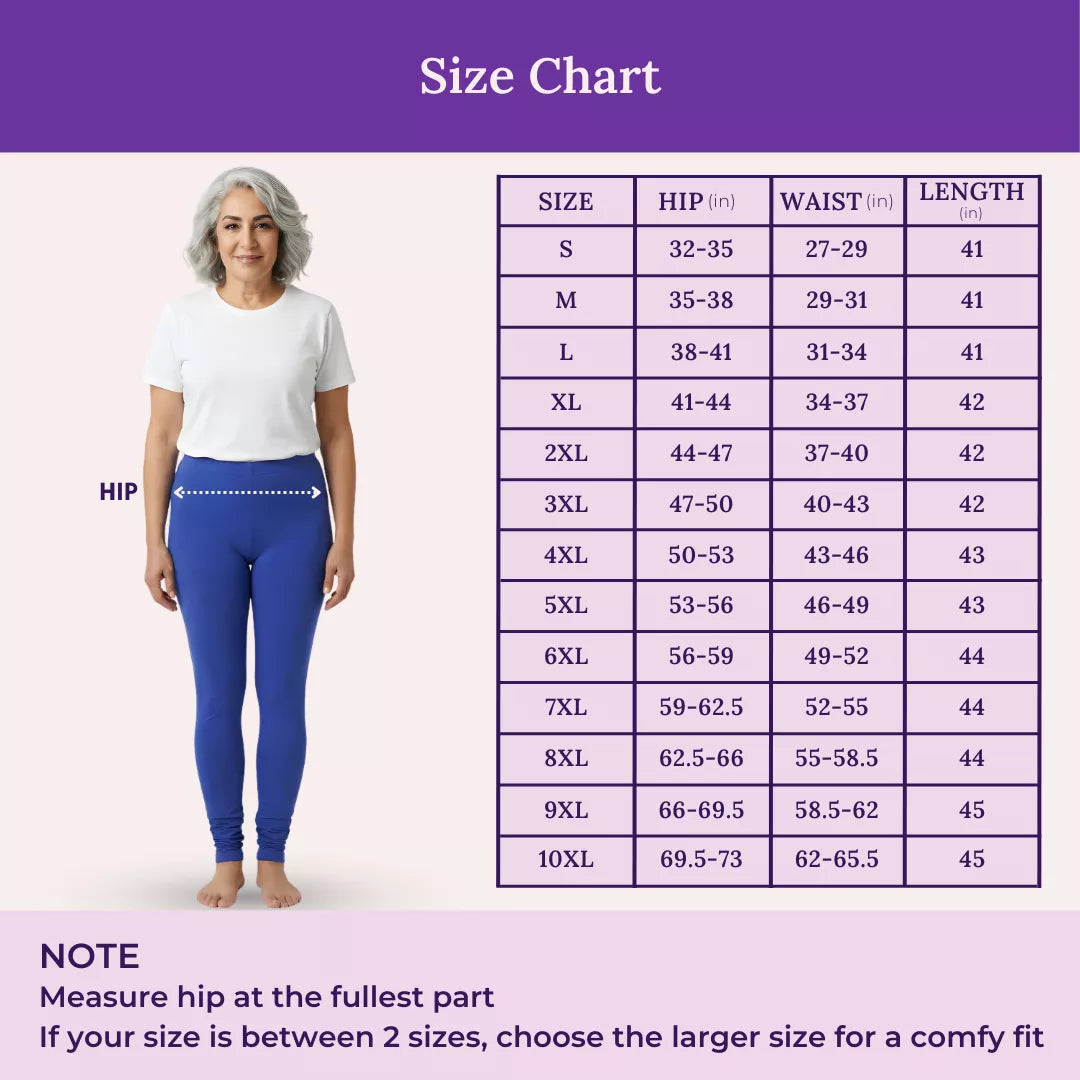 Size Chart For Senior Churidar Leggings Royal Blue