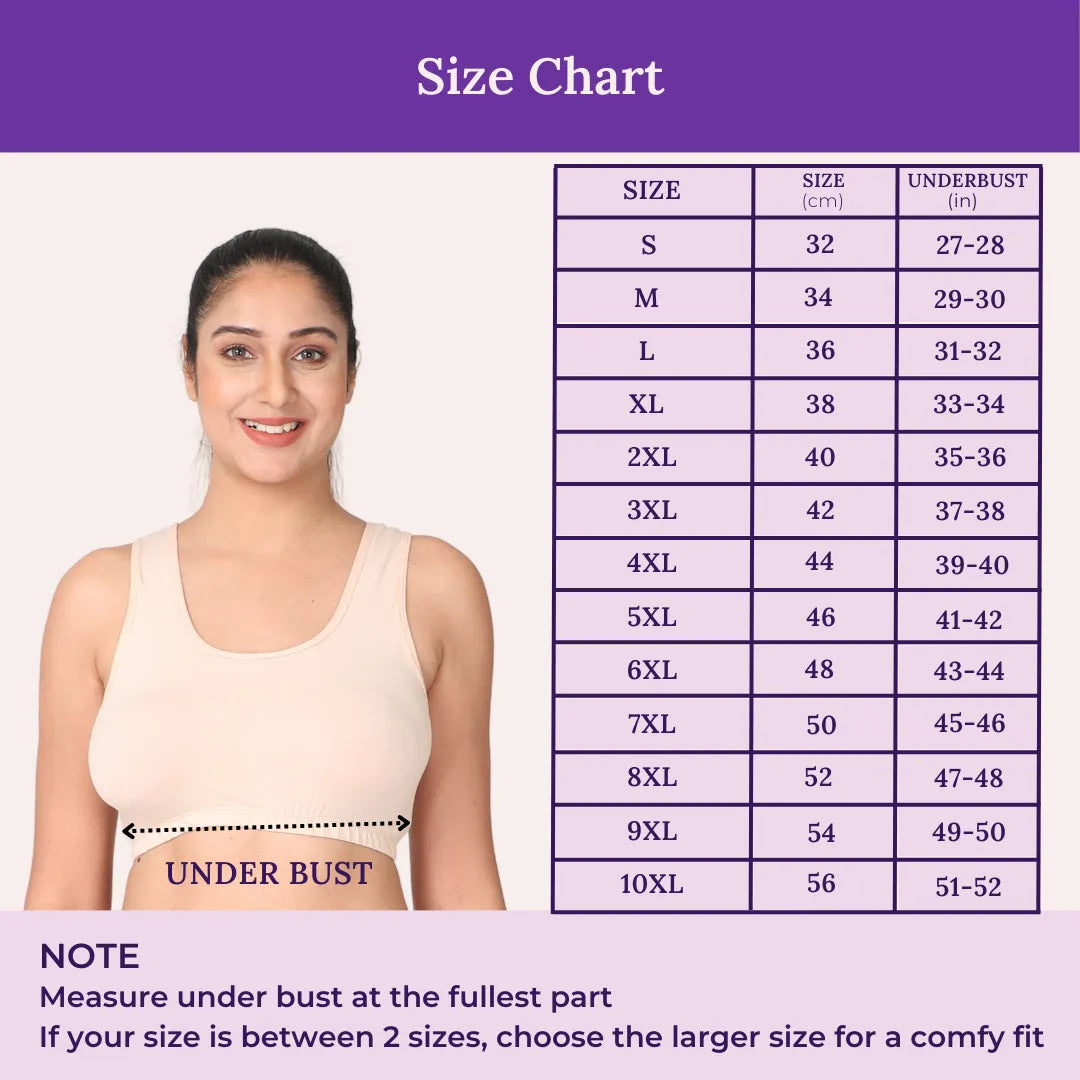 Size Chart For Sleep Bra Lounge Bra