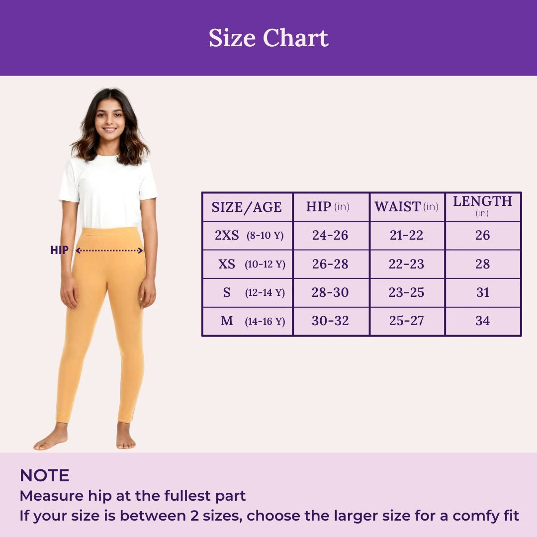 Size Chart For Teen Cotton Leggings Caramel