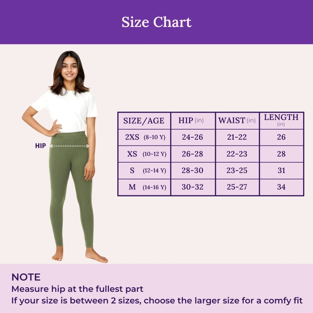 Size Chart For Teen Cotton Leggings Green